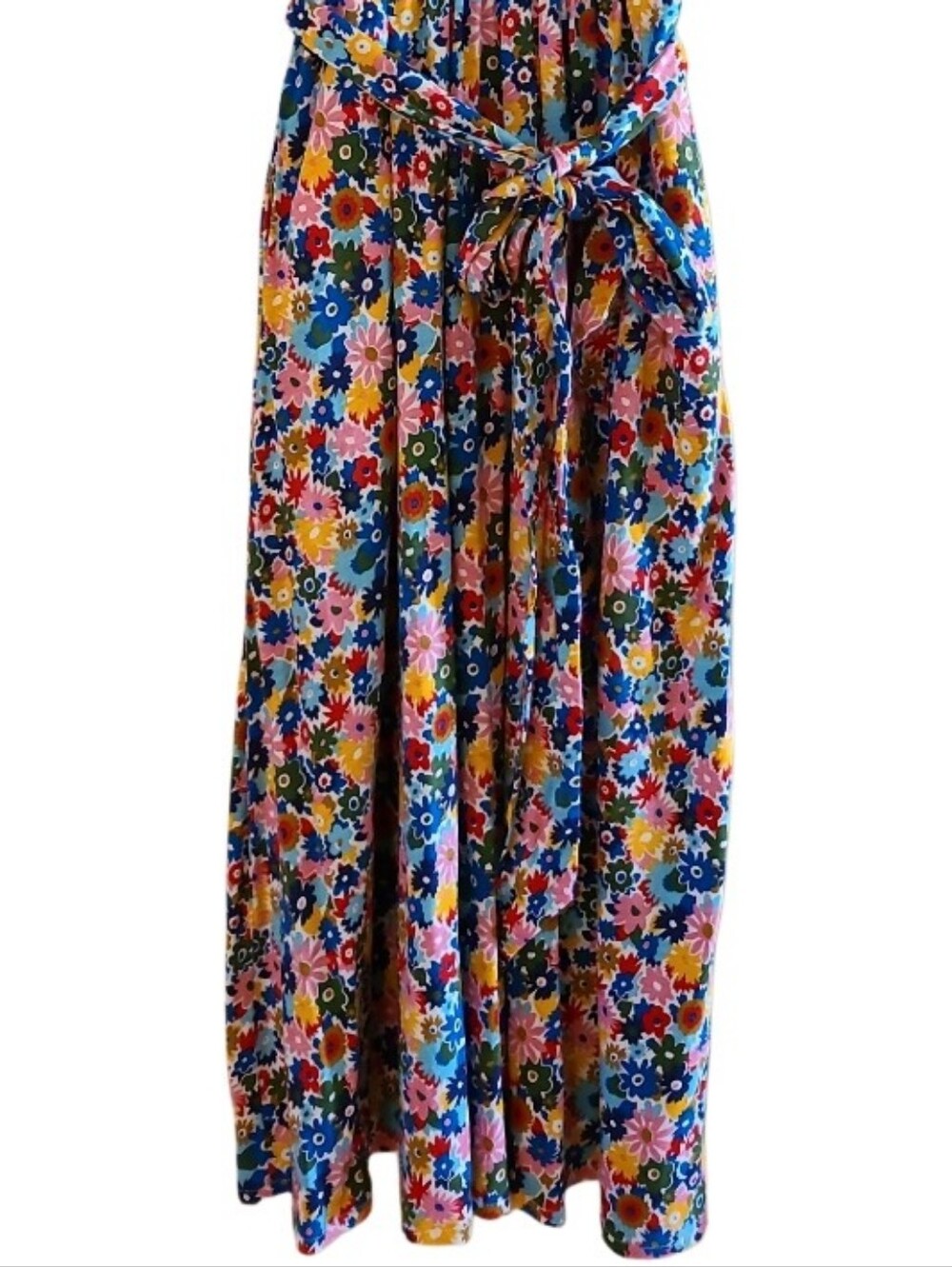Boden Sofia Trim Jersey Midi Dress Floral Pink Multicolor Belred Waist Pockets - Picture 8 of 16